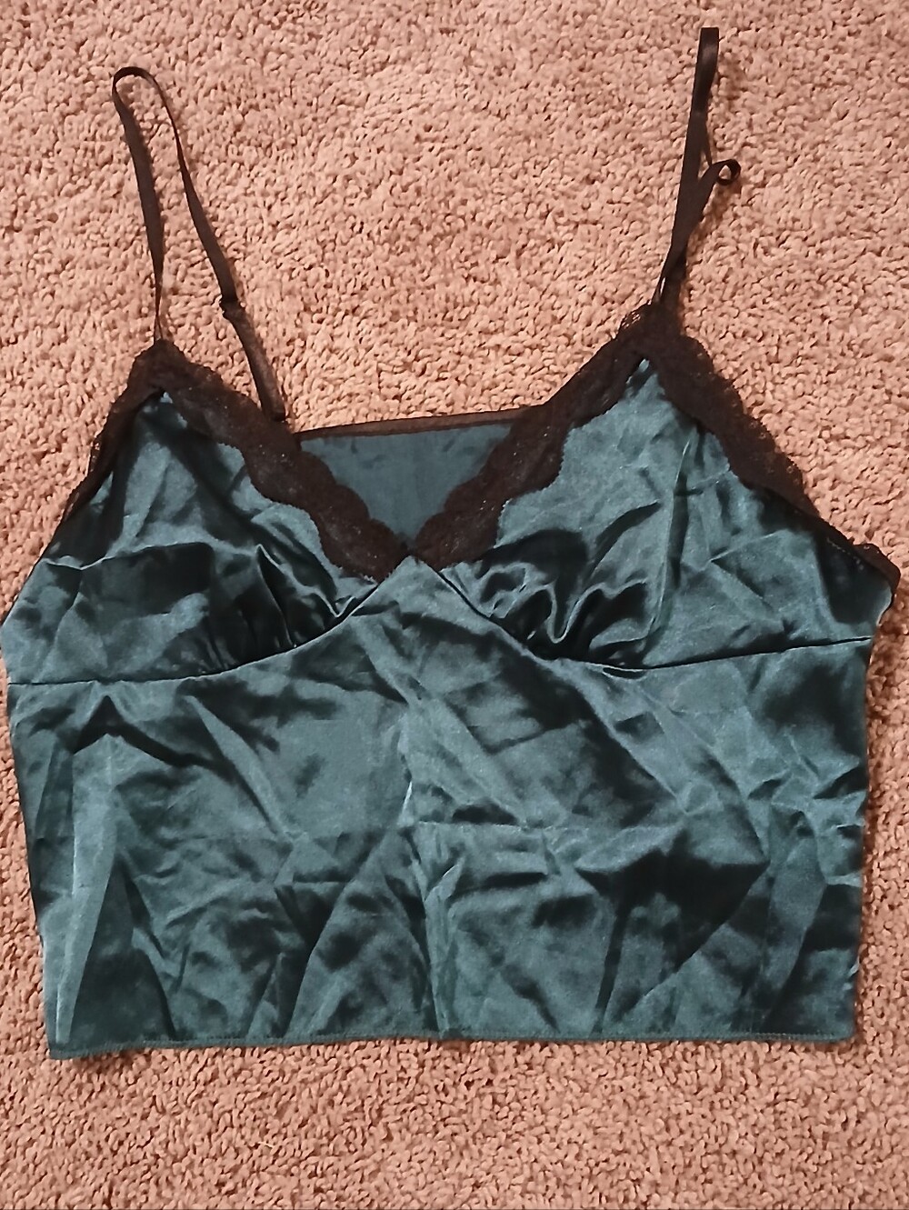 Source Unknown Teal Satin Lace Trim Camisole Top